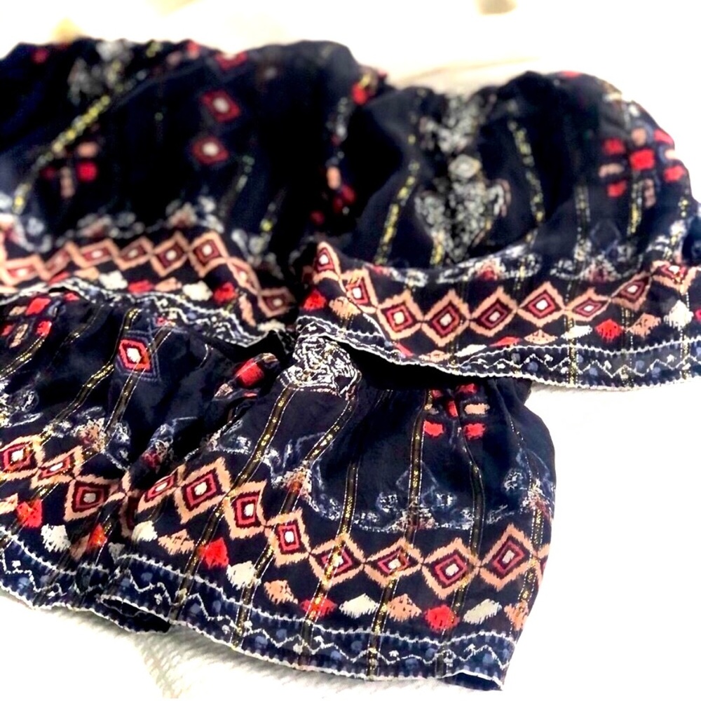 JOIE | S/M | Flounce Navy Tribal Silver Light Silk Ruffle 2 in 1 Lyane Skirt